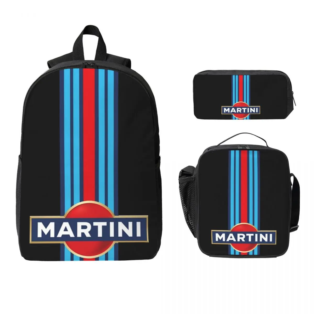 

Рюкзак Martini Racing, студенческая сумка для книг для мальчиков и девочек, школьная сумка, компьютерные сумки на плечо, 3 шт., изолированная сумка для обеда, пенал