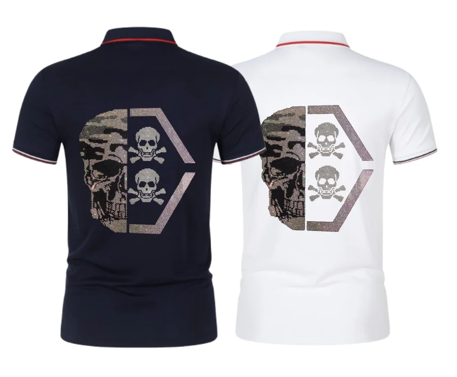 

Мужские брендовые рубашки поло со сверкающими стразами, дизайнерская рубашка поло из хлопчатобумажной ткани премиум-класса с короткими рукавами для повседневного использования