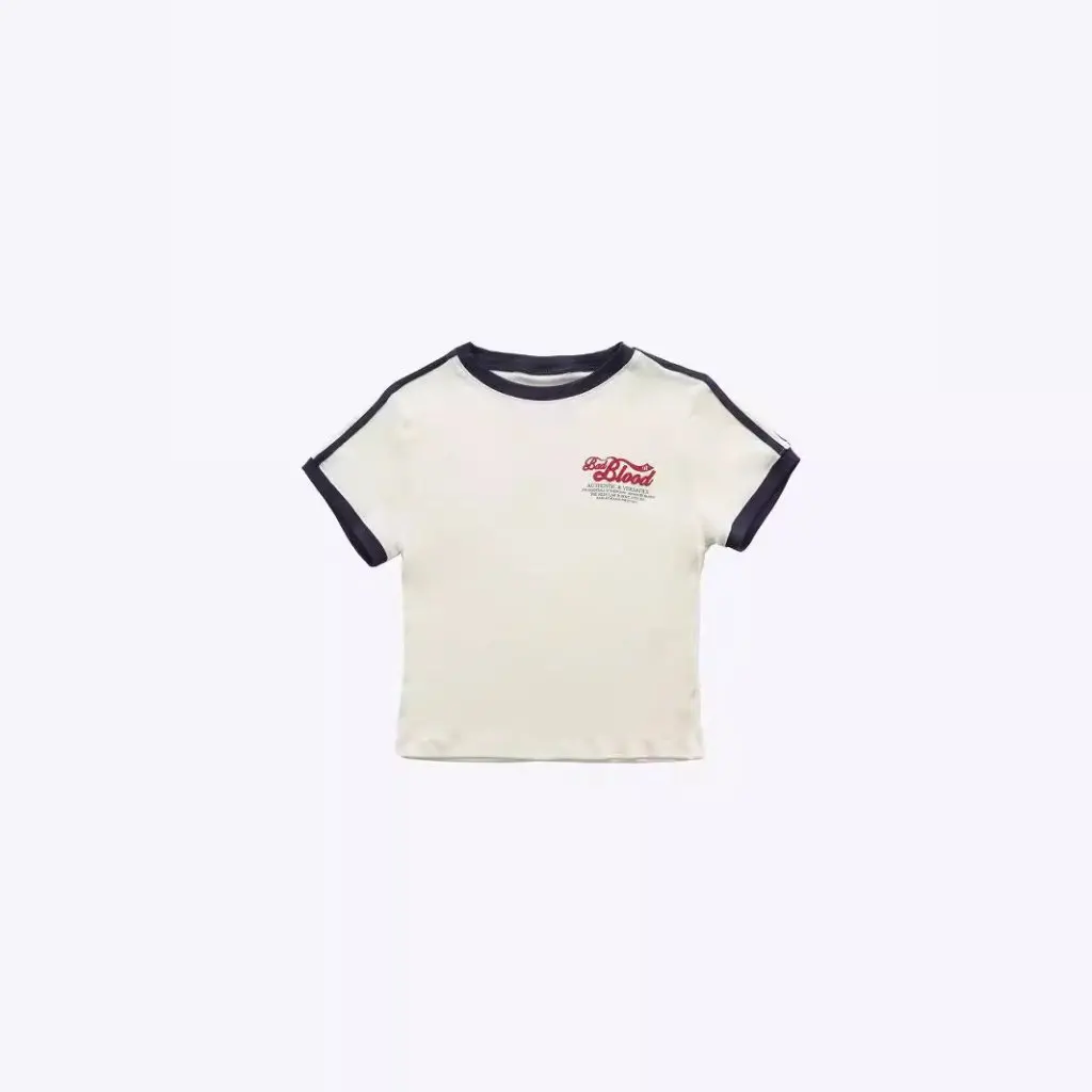 

Короткая футболка Spice Girl для женщин в американском стиле, повседневная контрастная цветная футболка с круглым вырезом и принтом букв, облегающее летнее новое поступление