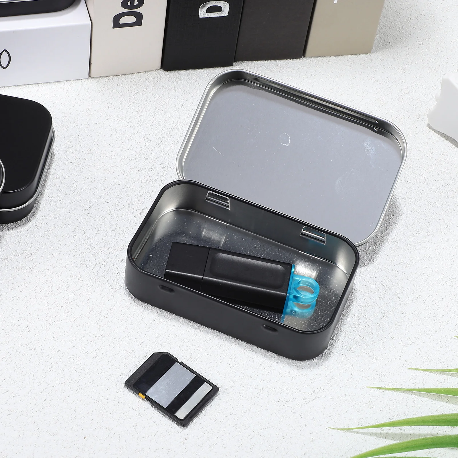 4 Pcs Metal Tin Box 4pcs (black) Boxes Small Empty Storage Containers Clothes Drawer