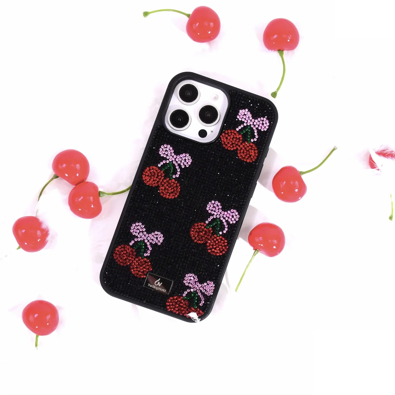 آيفون 17 16 برو ماكس جراب هاتف بريق الكرز حجر الراين لابل 15 14 زائد 13 قسط السيدات الإبداعية غطاء مقاوم للصدمات #6