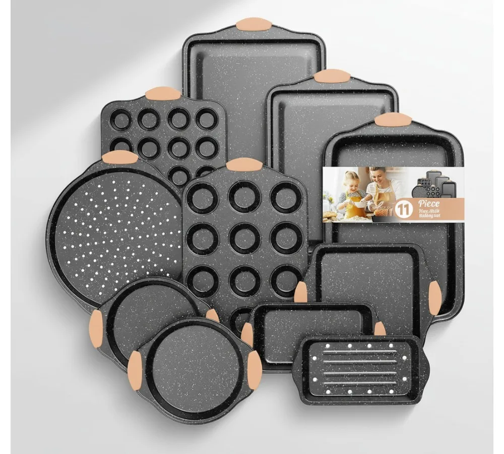 

Набор форм для выпечки с антипригарным покрытием из 11 предметов с силиконовыми ручками — формы для печенья, тортов, пиццы и кексов для домашних пекарей
