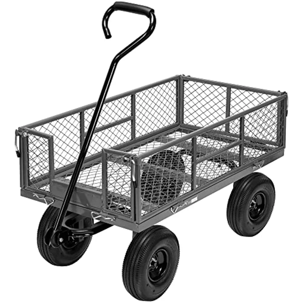 VIVOHOME Heavy Duty 880 Lbs Capacity Mesh Steel Garden Cart Folding Utility Wagon with Removable Sides and 4.10/3.50-4 inch