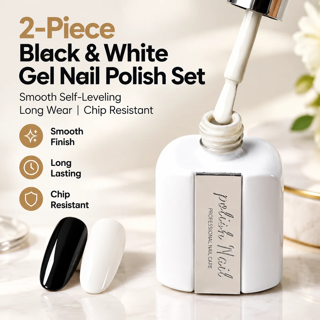 Black White Gel Nail Polish Set 2025 New Self-Leveling Streak-Free Skin-Flattering Long Lasting Soak Off UV LED Gel