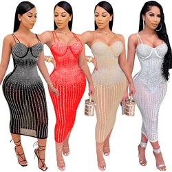 EINYOO Zevity Elagent Party Women's Mesh Diamonds Evening Prom Long Dresses Crystals Birthday Dresses Luxury Underwears Traf Y2k