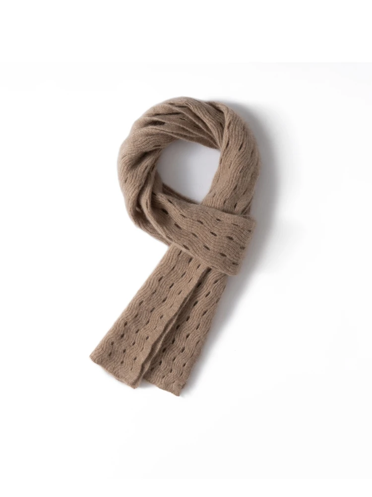 

100 Pure Cashmere Scarf Shawl Two-In-One Women's Winter Knitted Hollow Thin Warm Neck Warmer Korean Style Long Rectangle Soli...