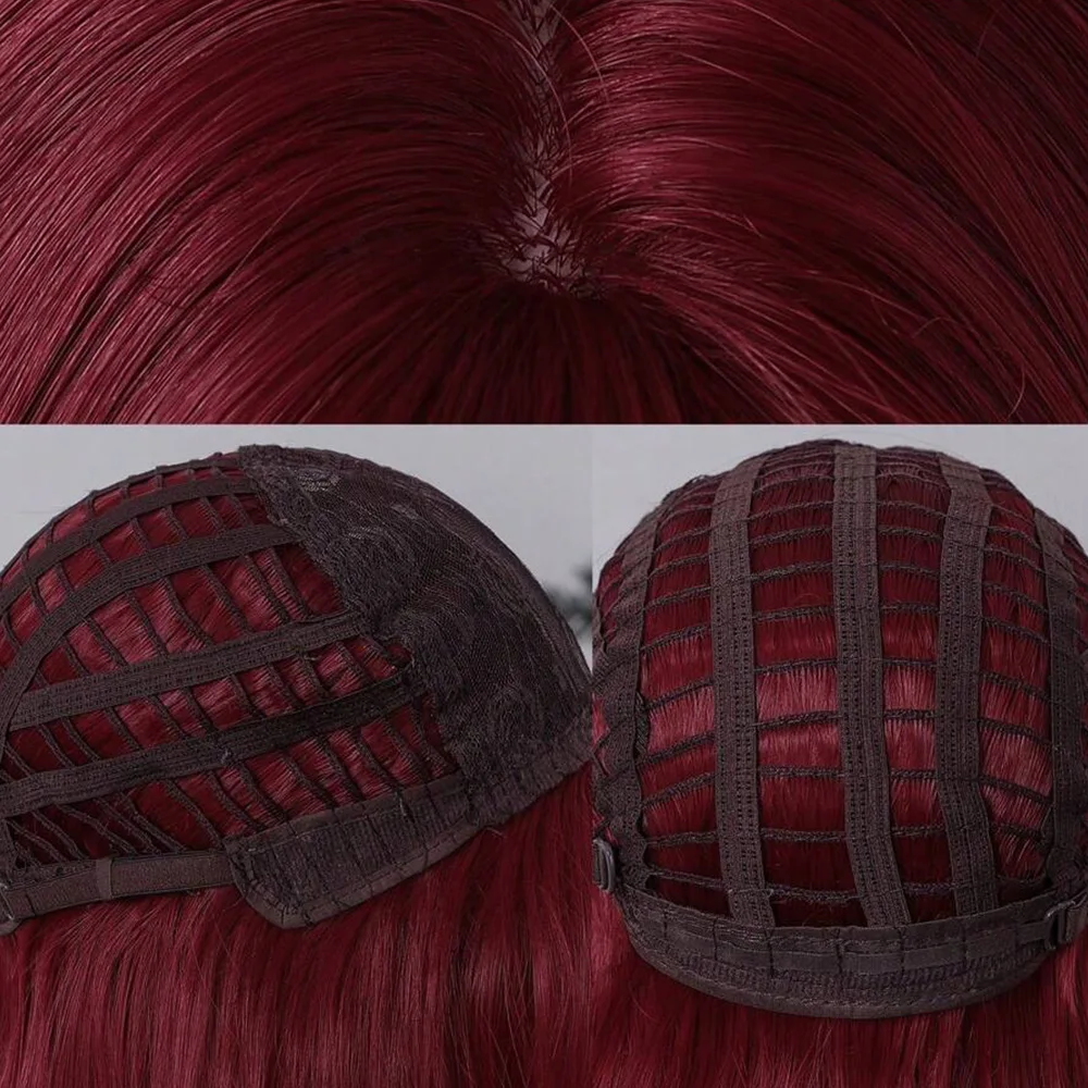 Perruque de Cosplay Synthétique Longue et Lisse avec Frange pour Femme, Vin Rouge 99j #, 28 Pouces