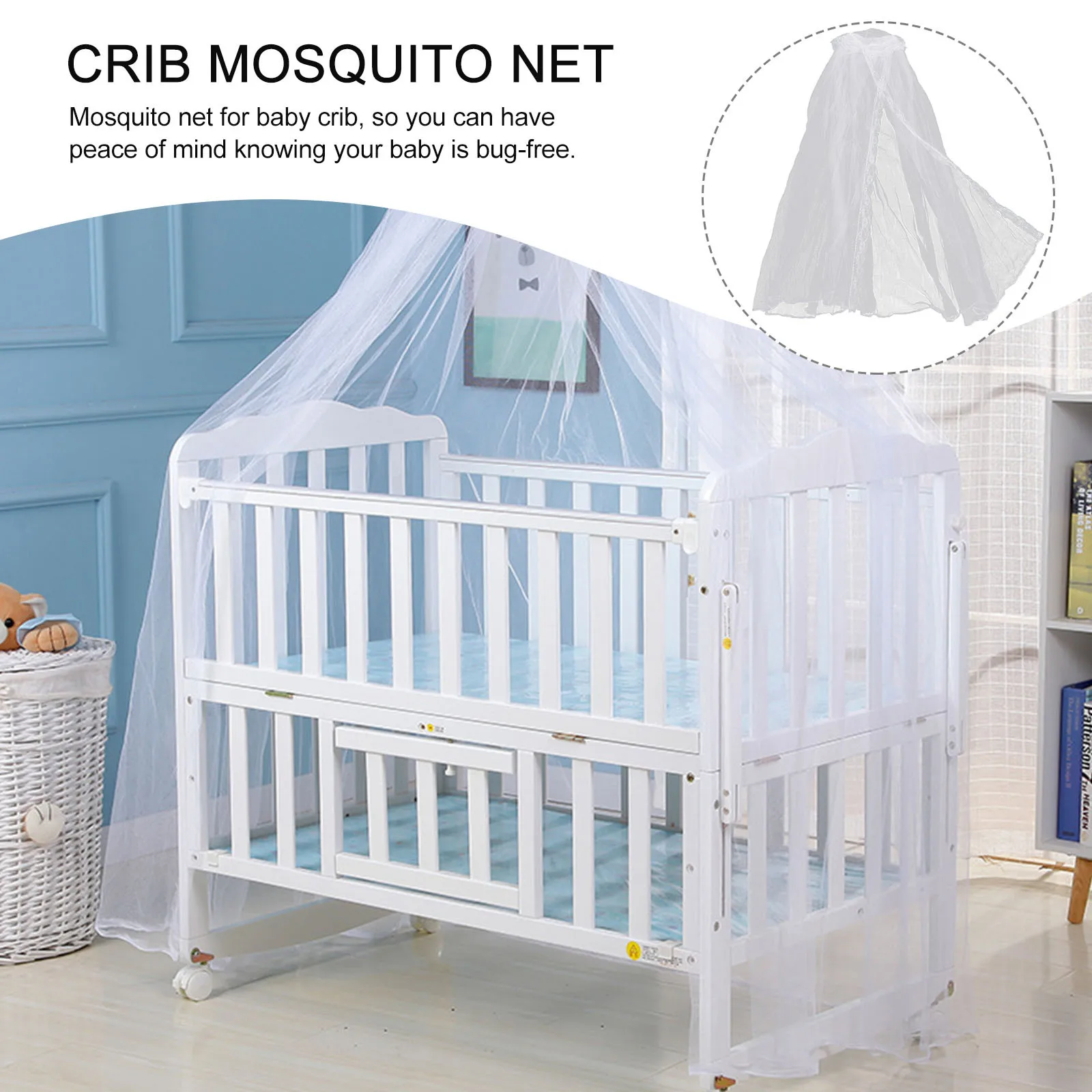 Kelambu Lipat untuk Tempat Tidur Bayi, Jaring Pelindung Kanopi untuk Tempat Tidur Anak, Jaring Pengaman untuk Tempat Tidur Bayi
