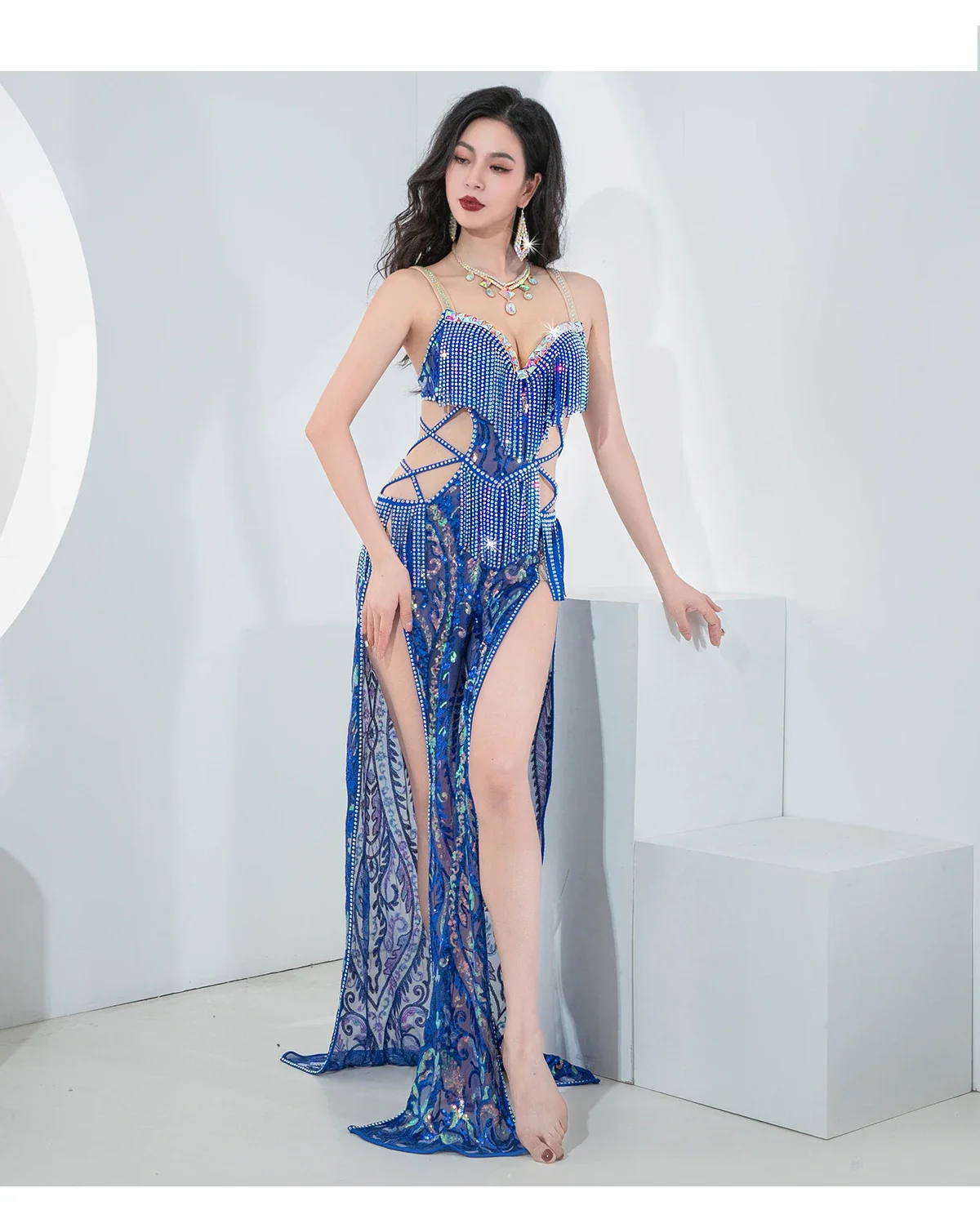 Egyptische buikdanskostuum BALADI jurk wedstrijdgroep prestatieset borduur lange maxi-jurken briljante paillettenjurk