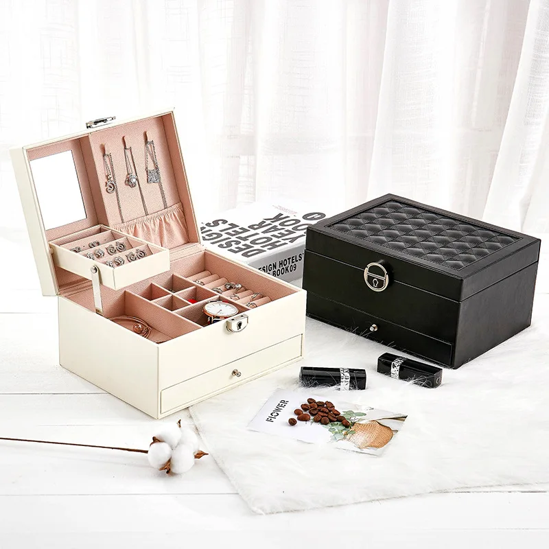 New Leather Jewelry Box Amazon Jewelry Storage Box Simple Multi layered High Capacity Jewelry Storage Box