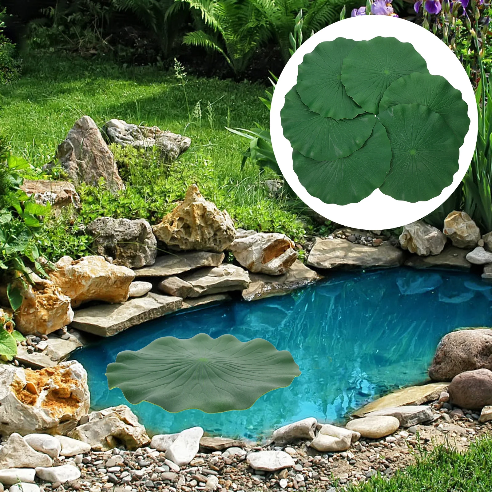 

6Pcs PU Simulation Lotus Leaves Artificial Floating Green 17cm Pond Fish Tank Decoration Fake Lotus Leaves Artificial Foliage