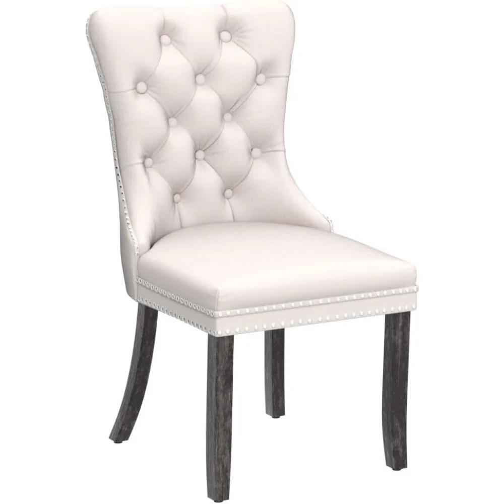 مجموعة من 6 كراسي طعام مخملية معنقدة مع تصميم خلفي بأزرار وزخرفة رأس الأظافر وتنجيد لاستخدام المطبخ