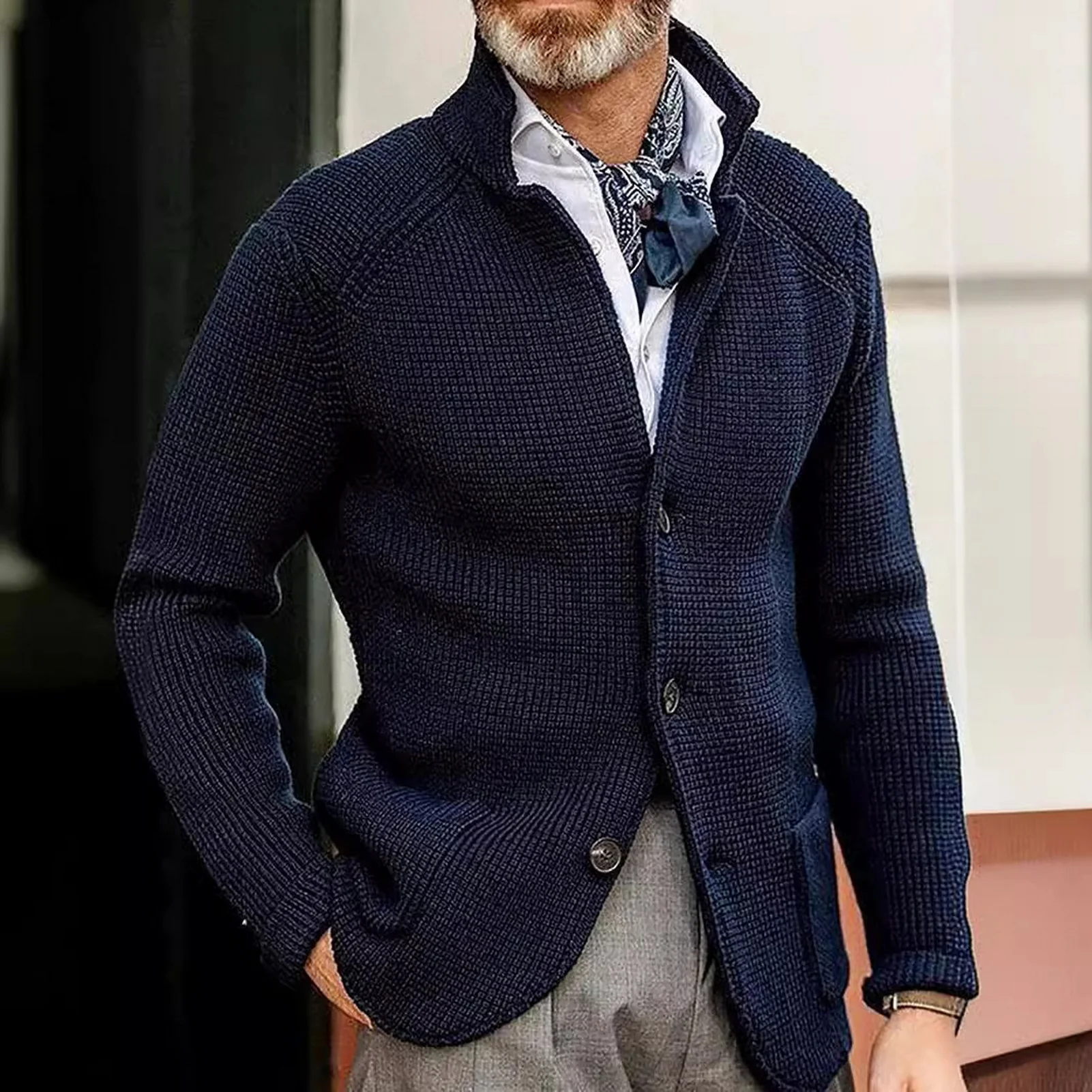 Sweater Long Sleeve Solid Color V Neck Men Cardigan Single Breasted Button Winter Autumn Knitwear Pullover Jackets