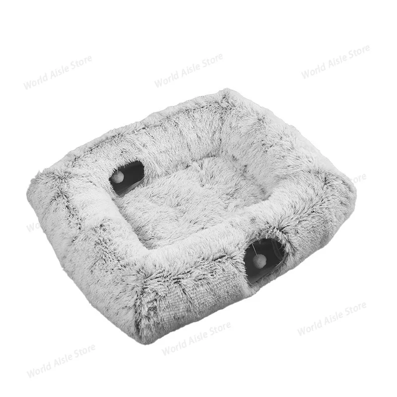 Multifunctional Pets Use Plush Bed with Play Tunnel Indoor Winter Warm Nest for Small Large Cats Dog Supplies 102x84x26cm