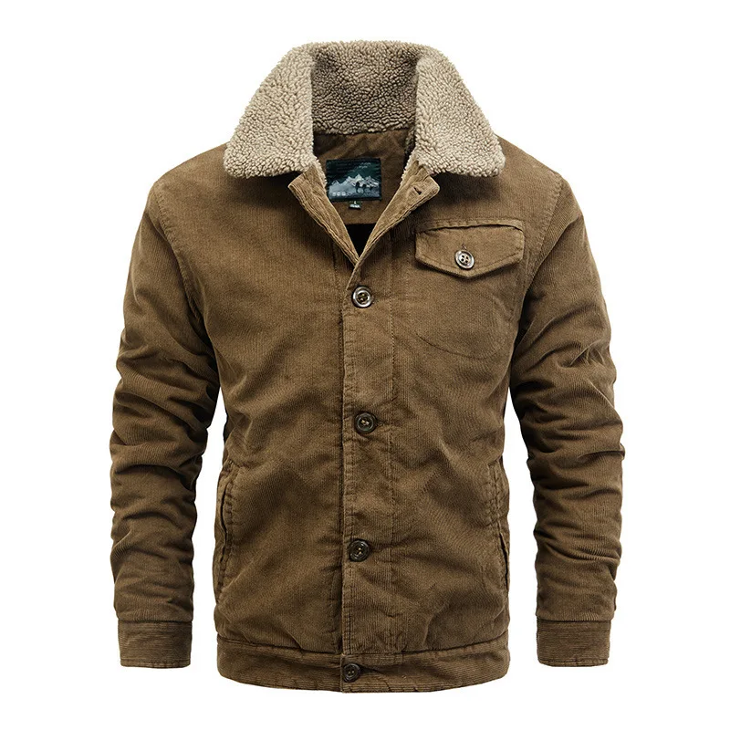 

Men's Casual Jacket Corduroy Plush Collar Plush Warm Solid Colour Top