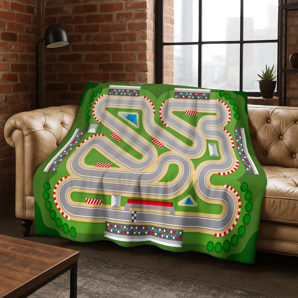 Kid Urban Road Highway Traffic Ship Cartoon Flannel Blanket Soft Warm Blanket for Bedroom Room Living Room Travel Camping Picnic