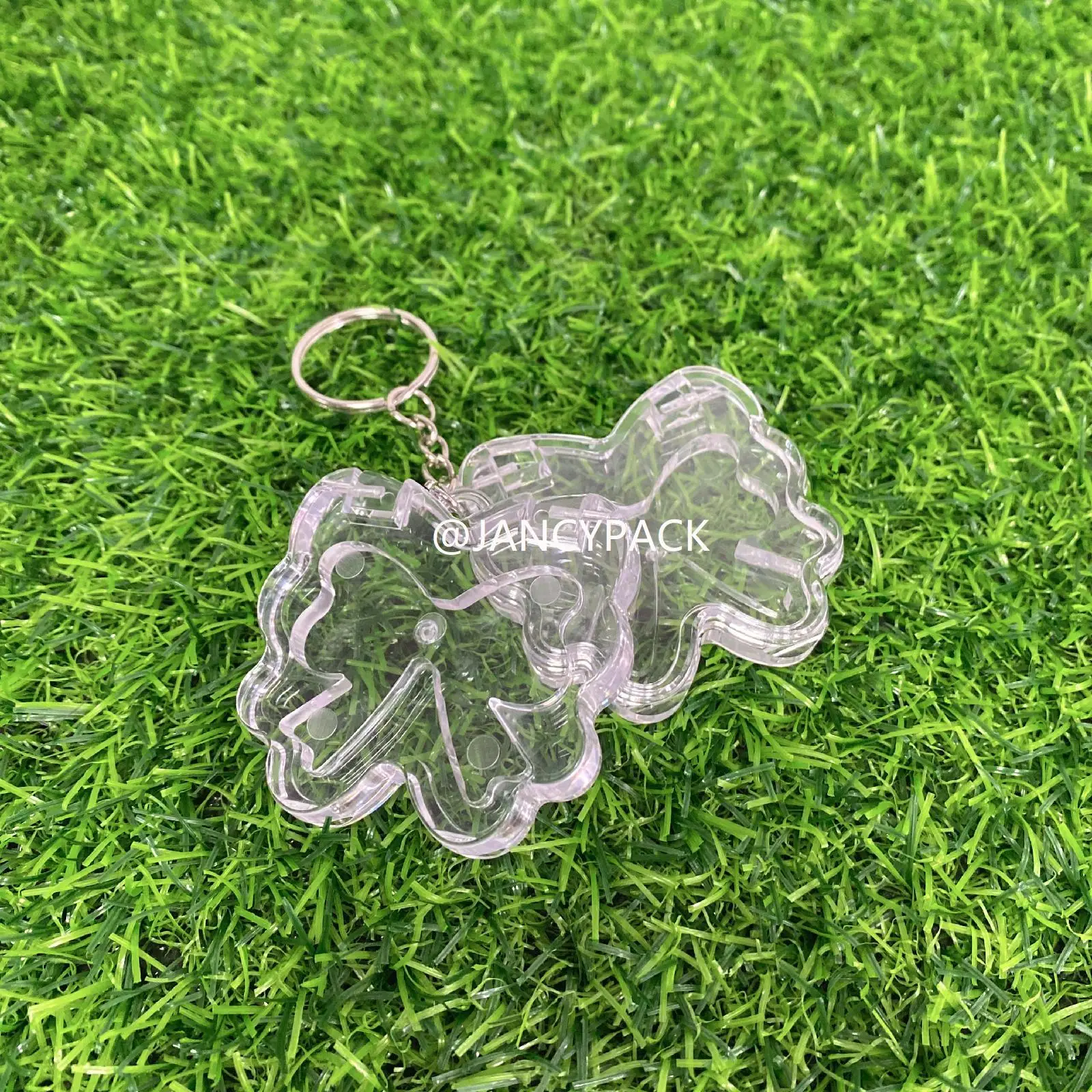 JANCY 2g totalmente transparente bonito borboleta embalagem vazia blush compacto pó caso recipiente blush com chaveiro