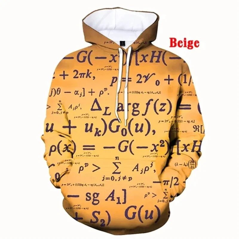 3D Printed Funny Mathematical Hoodie For Men Equation Pattern Long Sleeves Sweatshirts Autumn Street Tops Pullover Loose Hoodies