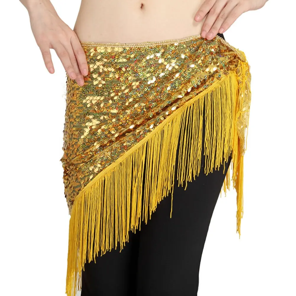 Women's Tassels Sequins Belly Dance Hip Scarf Bellydance Oriental Waist Chains Skirt Indian Dance Practice Performance Costume