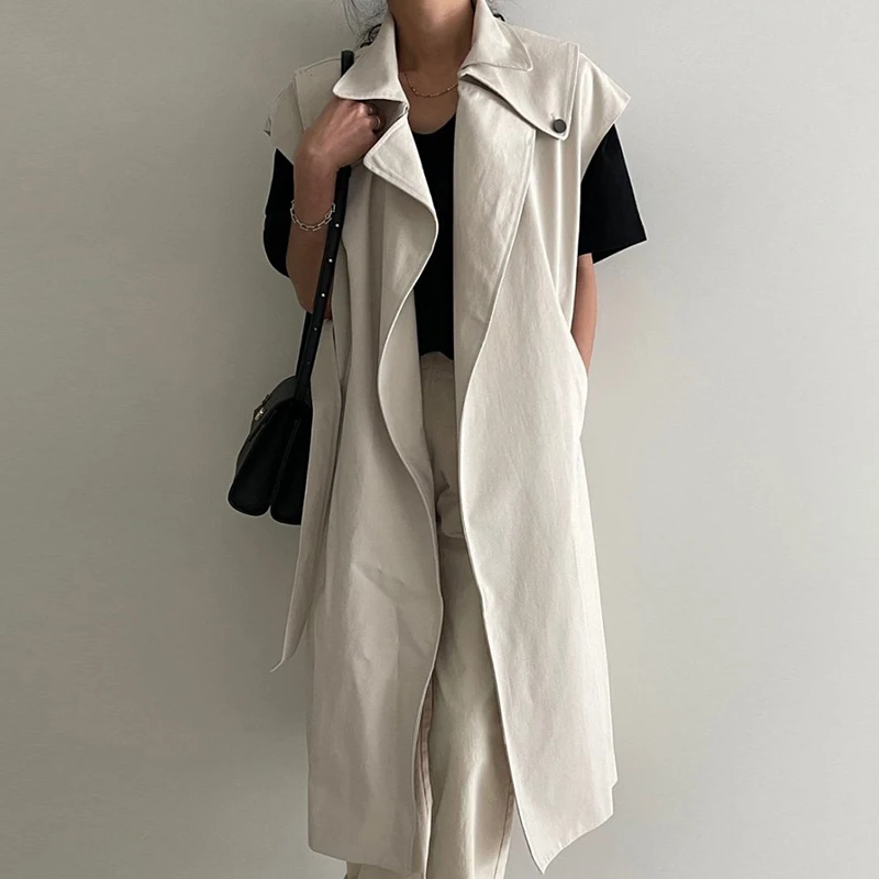 

Шикарное осеннее винтажное длинное пальто Briti длиной выше колена, женское пальто с двойным дизайном, жилет с большим воротником, верхняя одежда