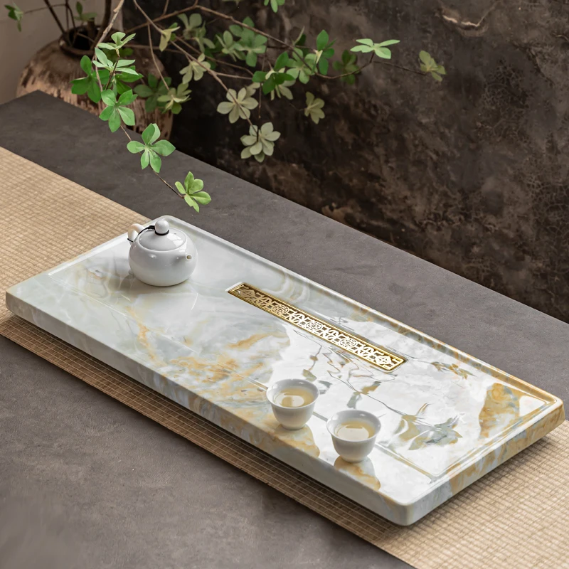 

Sealing glaze process new stone tea tray office household light luxury simple kung fu tea set sea straight drainage tea tray