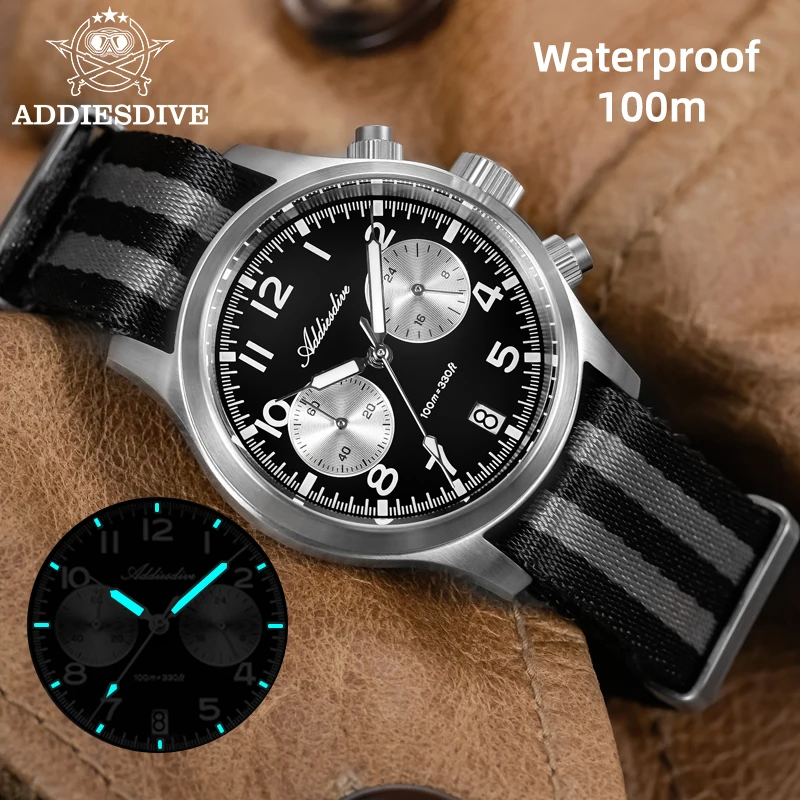 

ADDIESDIVE 39mm Watch For Men Panda Chronograph Quartz Watches VK64 Movement Waterproof Reloj Hombre Sapphire Glass Wristwatches