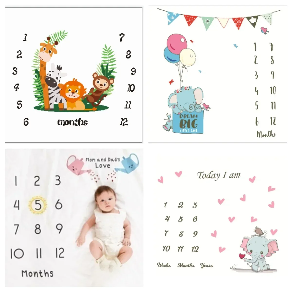 Koce w tle Mata do zabawy Baby Milestone Rekwizyty fotograficzne Kalendarz Chłopiec Dziewczyna Noworodek Rekwizyty fotograficzne Tkanina Akcesoria fotograficzne