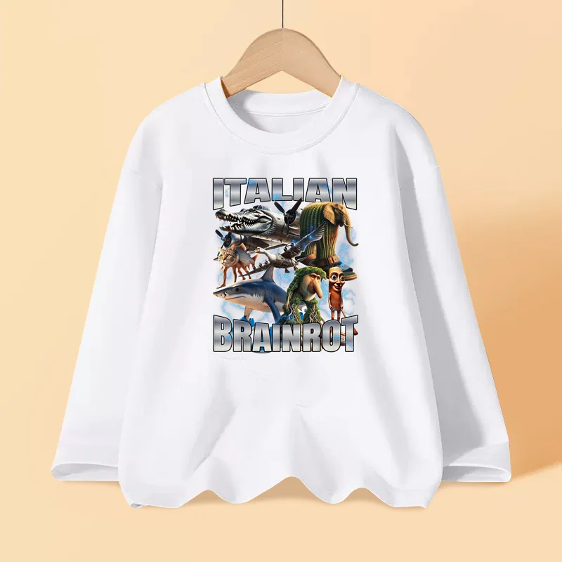 2025 قميص الخريف الإيطالي Brainrot للأولاد طويلة الأكمام القطن تي شيرت الاطفال الكرتون المطبوعة القمم 3-14T #4
