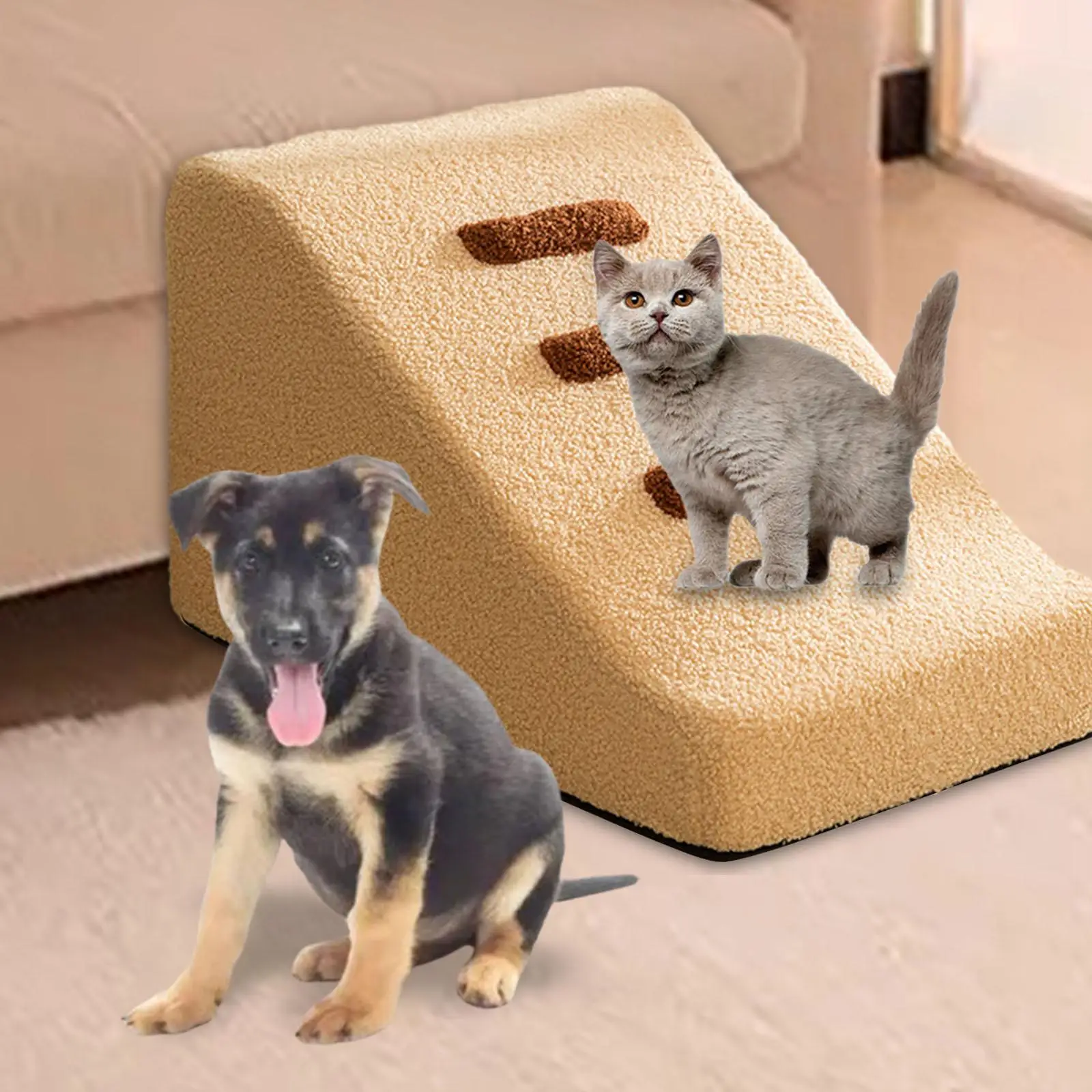 Dog Stairs Durable Stable for Older Dogs, Cats Machine Washable Cover Gentle Slope Shape Dog Ladder Non Slip High Density Sponge