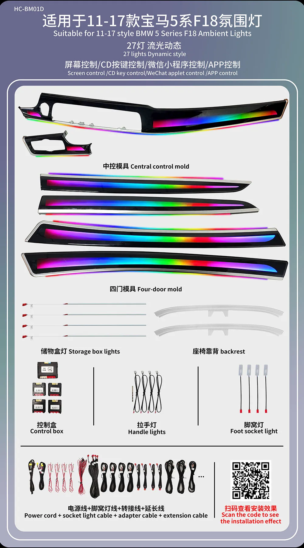 LED-interieurverlichtingsset voor BMW 5-serie 2011-2017 (F07/F10/F11/F18) en 5GT – Boost meeslepend rijden