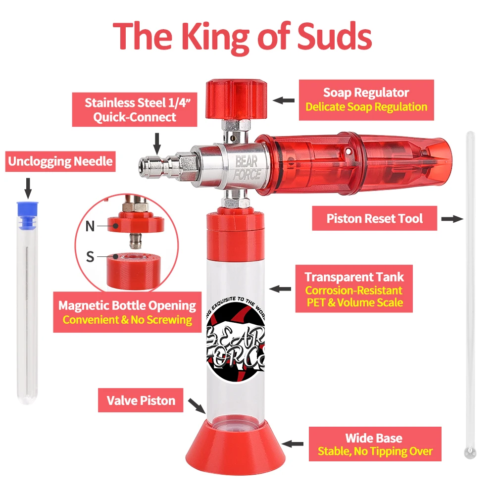 BEAR FORCE Unterdruck-Magnetsaugschaumkanone Pro, mit 1/4'' Schnellanschluss, Seifenkanone mit verstellbarer Düse