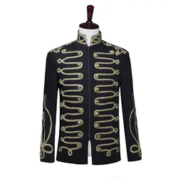 Men Steampunk Military Drummer Costume Stand Collar Rivet Fashion Design Jacket Singer Dancer Punk Gothic Stage Performance