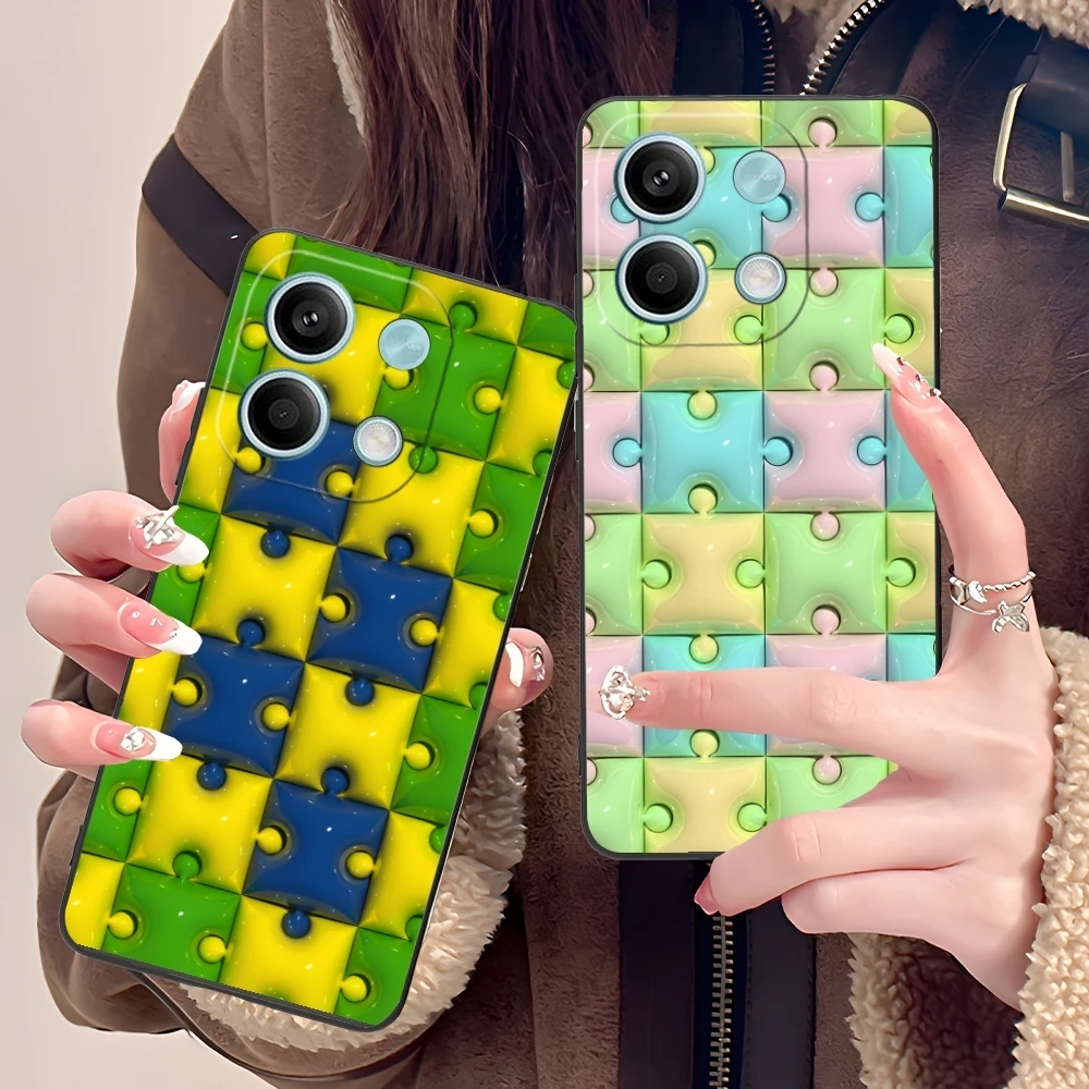 Puzzle Fashion Pretty Mobile Cell Phone Case for Xiaomi POCO M6 M5 M4 M3 X6 X5 X4 X3 F6 F5 F4 F3 F2 C40 Pro GT 5G Black Cover