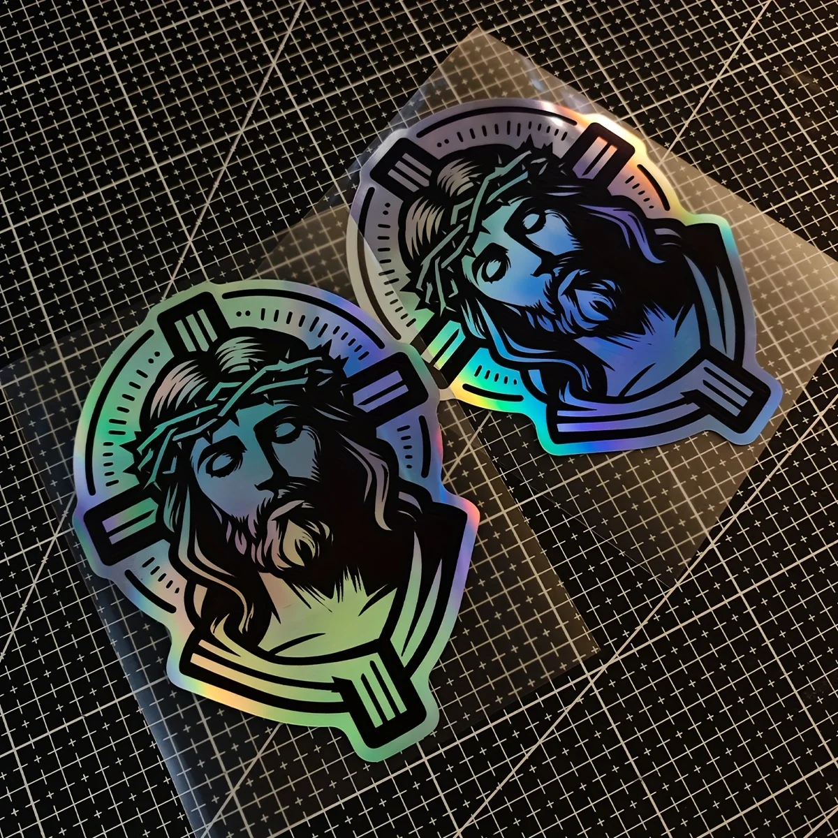 

Saint Faith Cross Holographic Sticker, Colorful Laser PVC Decal for Car, Motorcycle, Wall, Glass, Laptop & Truck