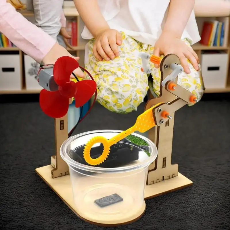 Kids Learning Toy - DIY Wooden Bubble Machine Set for Science Experiments