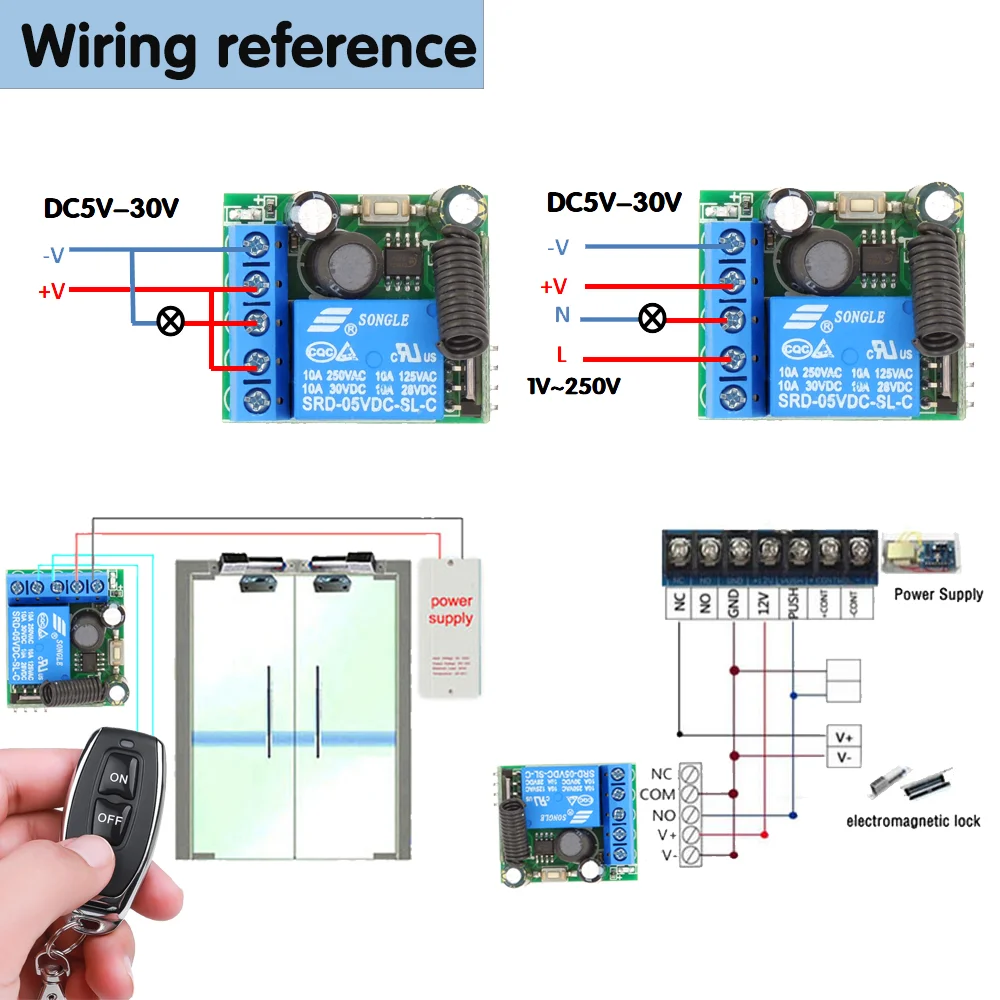 433Mhz Wireless Remote Control Switch DC 5V 12V 24V 30V 1CH rf Relay Receiver and 300M Transmitter For Electromagnetic lock Door