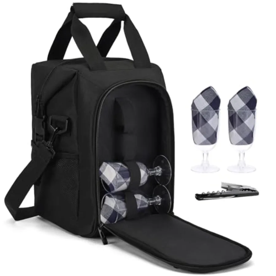 

Подарочная сумка для вина ALLCAMP - термосумка-холодильник с регулируемым ремнем, включает 4 бокала для вина, салфетки и штопор, портативная дорожная сумка.