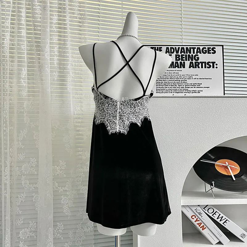 طقم رداء نسائي من القطيفة باللون الأسود للفصول الأربعة ملابس منزلية كيمونو مزين بالدانتيل ثوب نوم مكون من قطعتين ملابس خارجية للاستلقاء #3