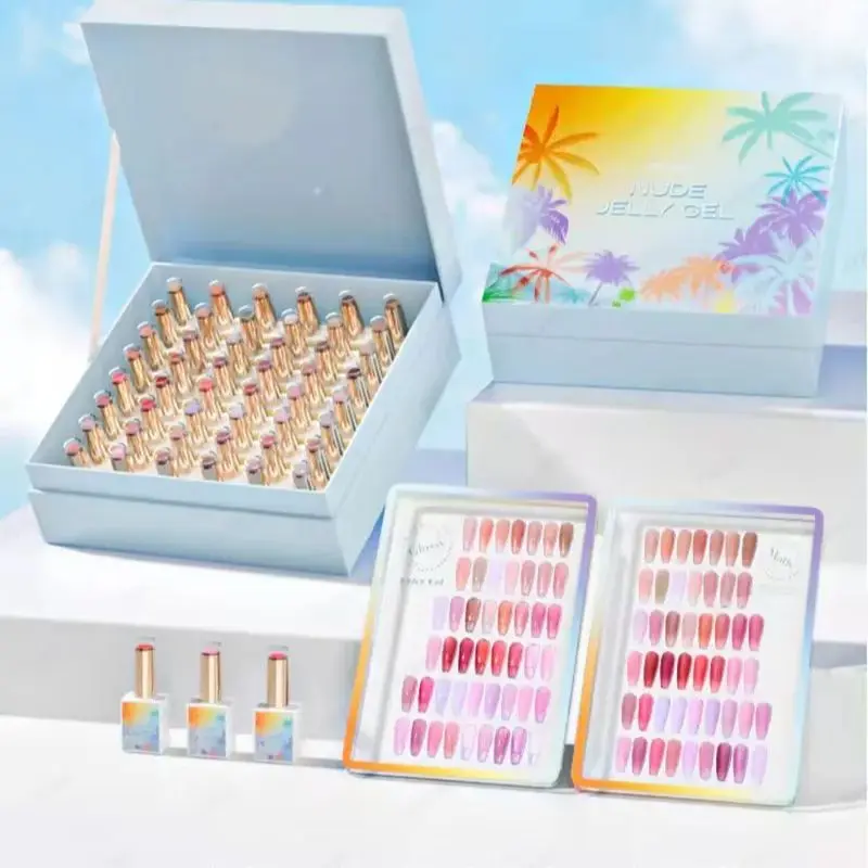 ชุดยาทาเล็บเจลสีชมพูนู้ด Eleanos 48 สี แบบเจลลี่ใส พร้อมสมุดแสดงสี ปกปิดเต็มรูปแบบ ล้างออกได้ด้วยน้ำยาล้างเล็บเจล ใช้กับหลอดไฟยูวีและแอลอีดี ขนาด 15 มล.