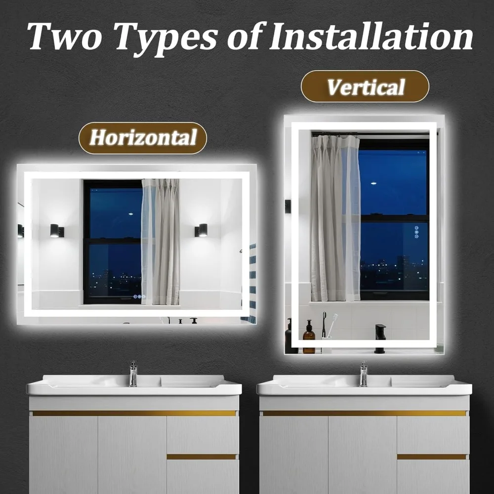 Espejo de baño con iluminación LED regulable, 55x30, antivaho, retroiluminado y iluminado frontal, 3 opciones de color, con función de memoria