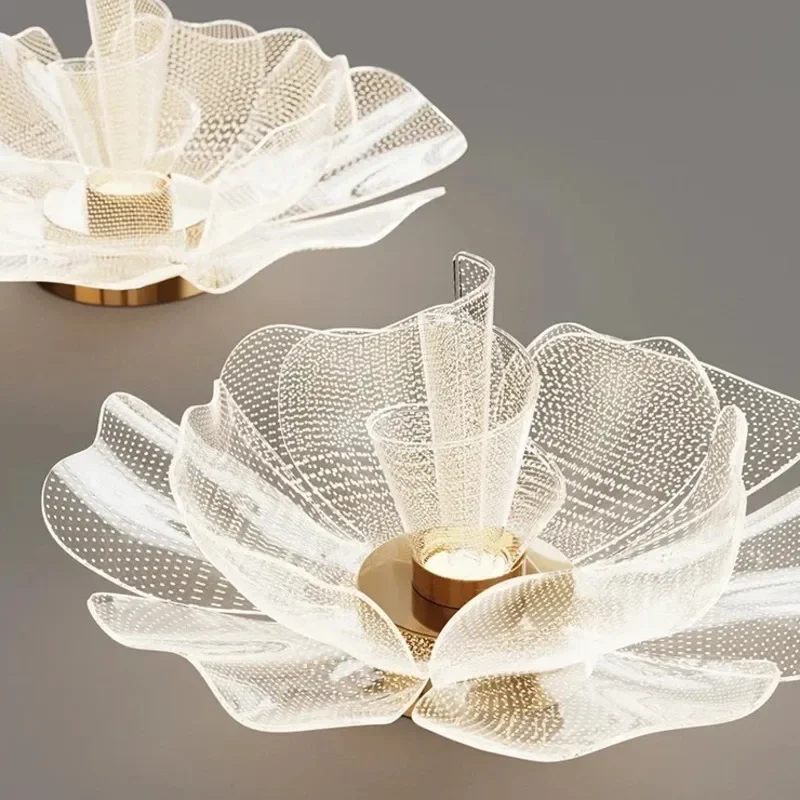 Simple Luxurious LED Ceiling Light Flower Design Acrylic Lamp Study Bedroom Entrance Hallway Light Interior Gold Luxury Lighting