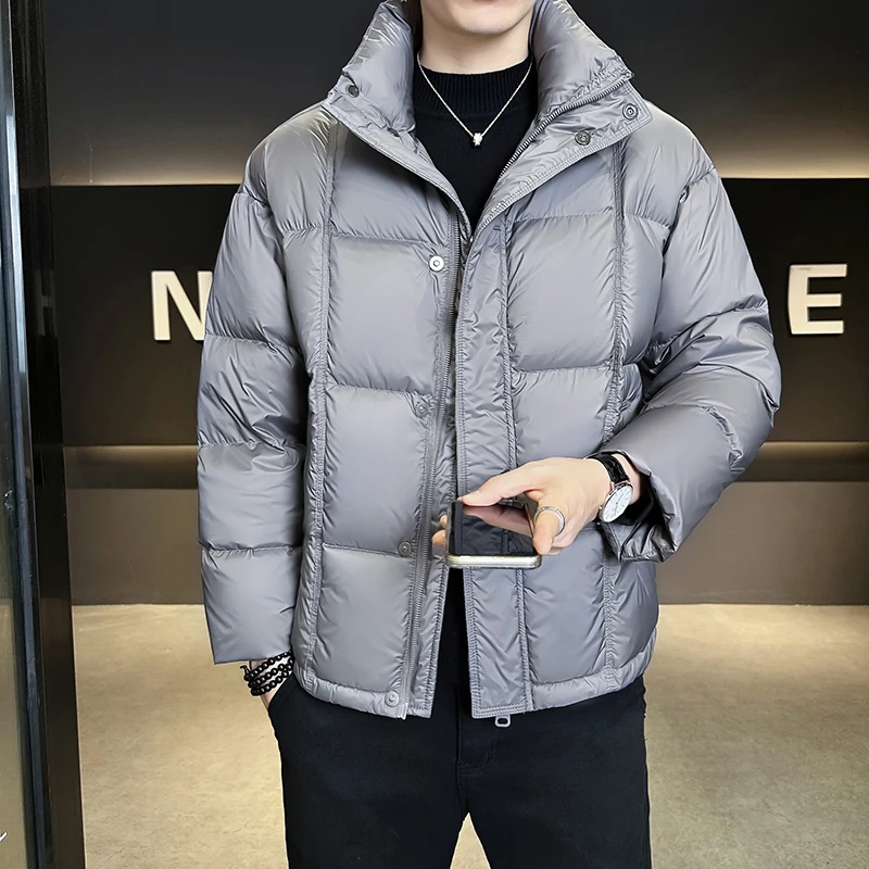 

Warm Stand Collar White Goose Down Jackets 2025 Winter Men's Solid Color Casual Puffer Coat Outwear Thick Padded Parkas Clothing
