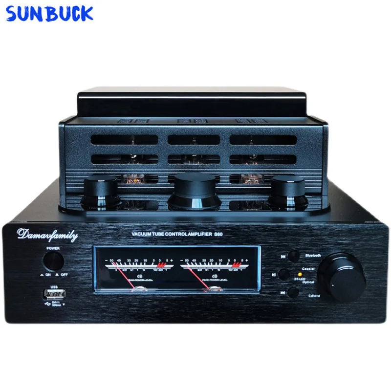 SUNBUCK 2.0 Stereo 100W+100W High Power Coaxial Fiber Bluetooth 6H3N HIFI Vacuum Tube Amplifier Audio