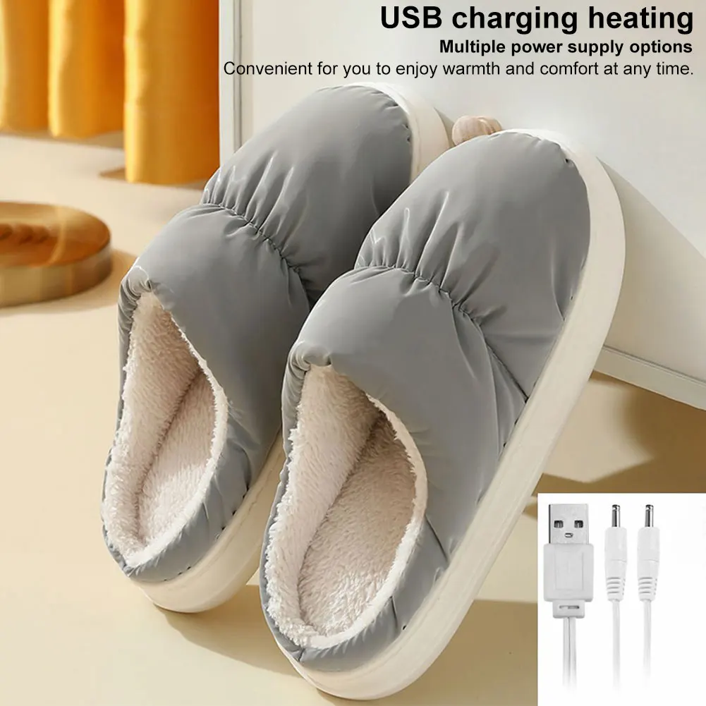 Electric Heating Slippers Adjustable Temperature Heated Slipper Boot Plush Heated Slippers Electric Foot Warmer for Home Office