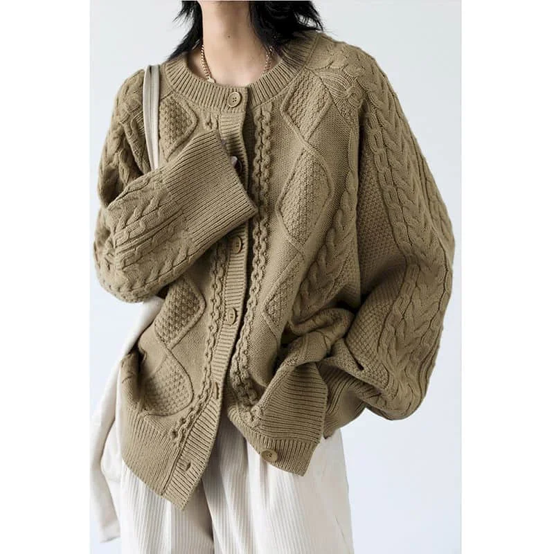 

Свитер вязаные кардиганы женские свободные повседневные винтажные однотонные дизайнерские пальто с круглым вырезом корейские модные однобортные топы с длинными рукавами