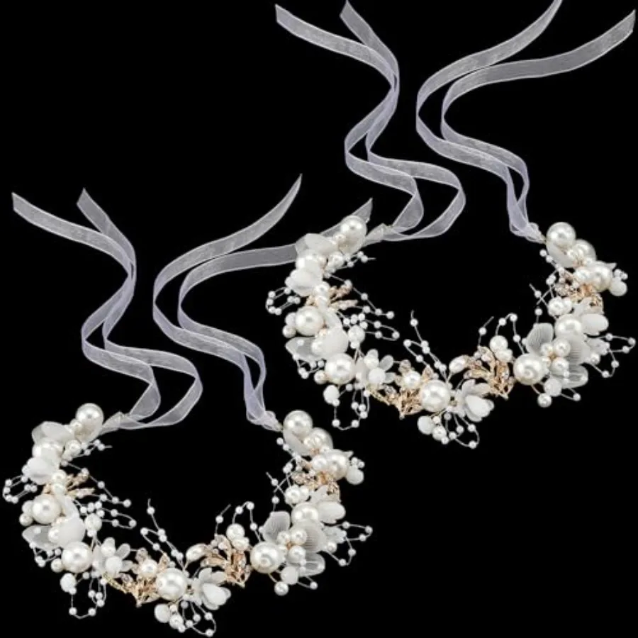 

2 Pcs Flower Girl Headpiece, Flower Girl Hair Accessories Rhinestone Crystal Princess Pearl Headband Bridal Hair Headband for W