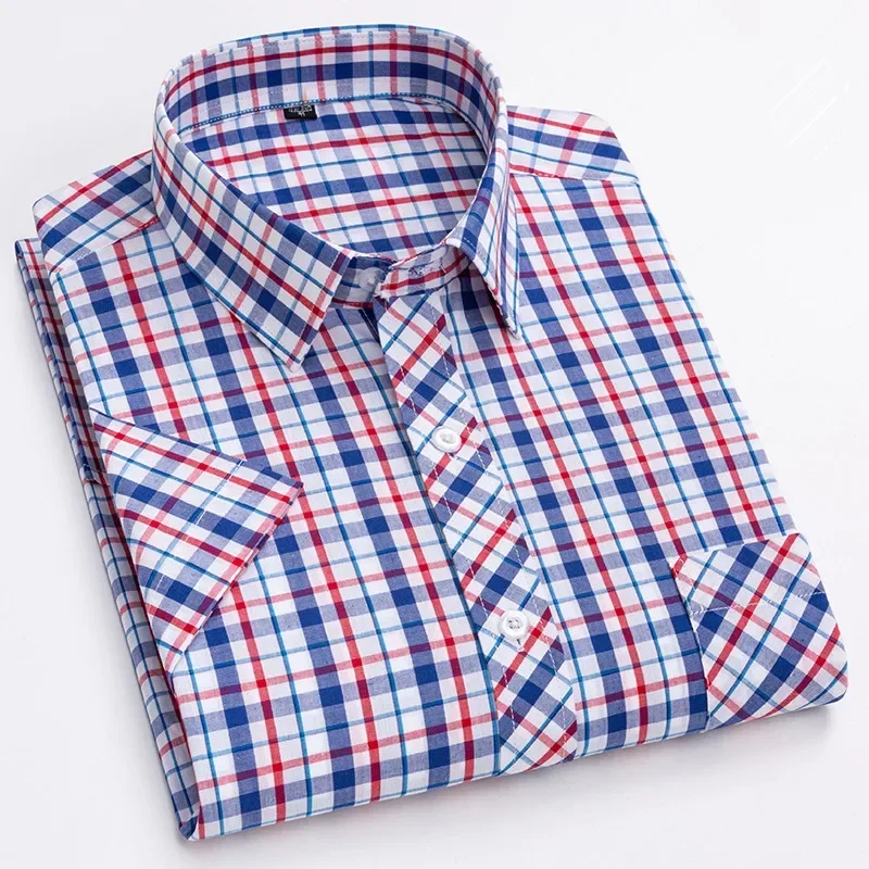 New Men's Summer Short Sleeved Shirt 100% Pure Cotton Plaid Pattern Cool Lightweight Business Office Leisure Tourism Beach 4XL