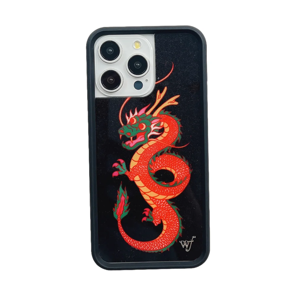 Wildflower 3D Legend Red Dragon lns China Style phone Case for iPhone 15 14 13 12Pro Max 14pro 15pro WF Metal sign Cartoon Cover