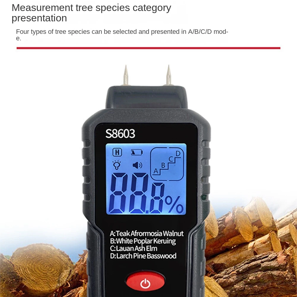 Two Pins Digital Wood Moisture Meter 0-99.9% Wood Humidity Tester Timber Damp Detector with Large LCD Display