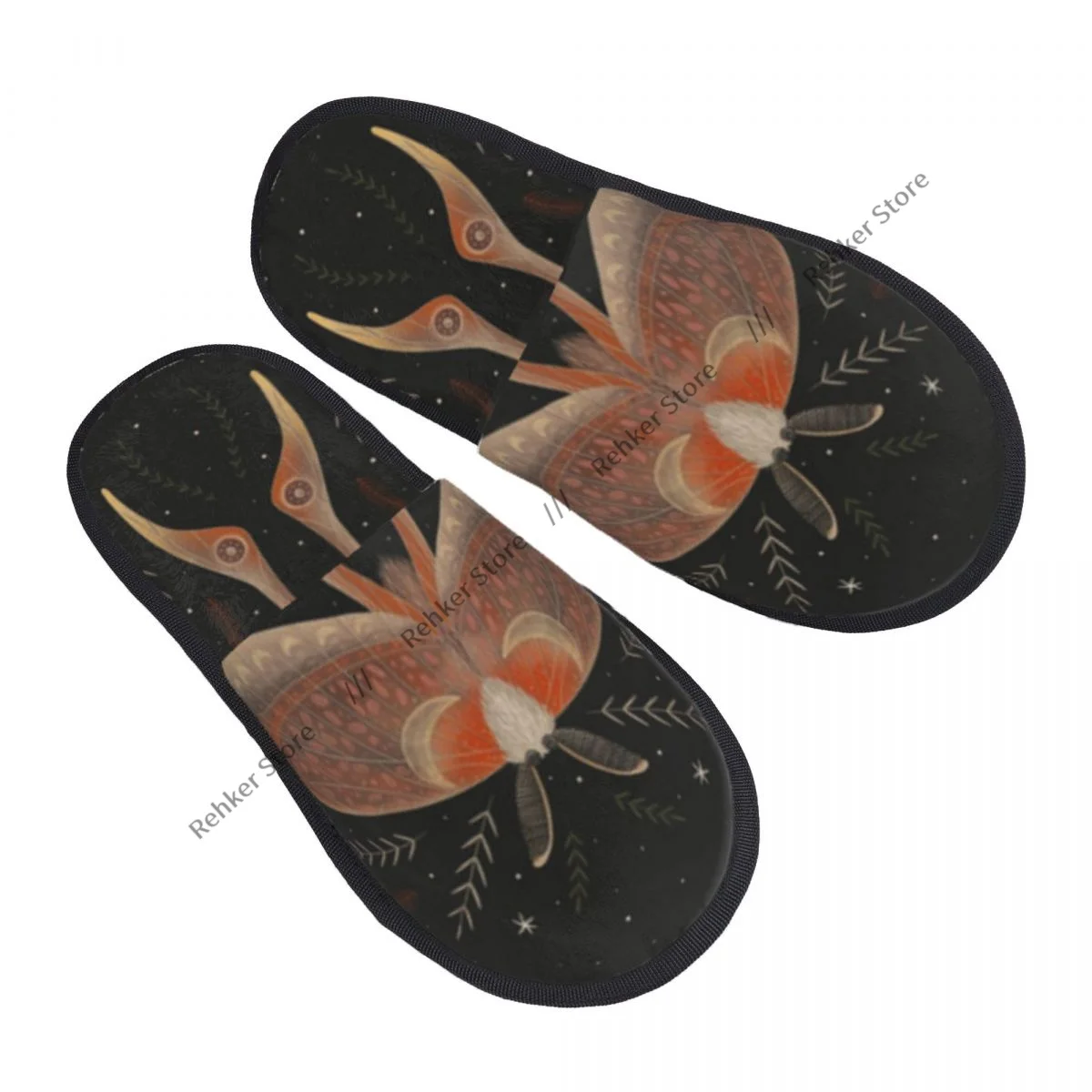 Hand Drawn Moth Moon And Stars Indoor Slippers Furry Slipper Winter Home Shoes House Flat Closed Toe Slides Flip Flops